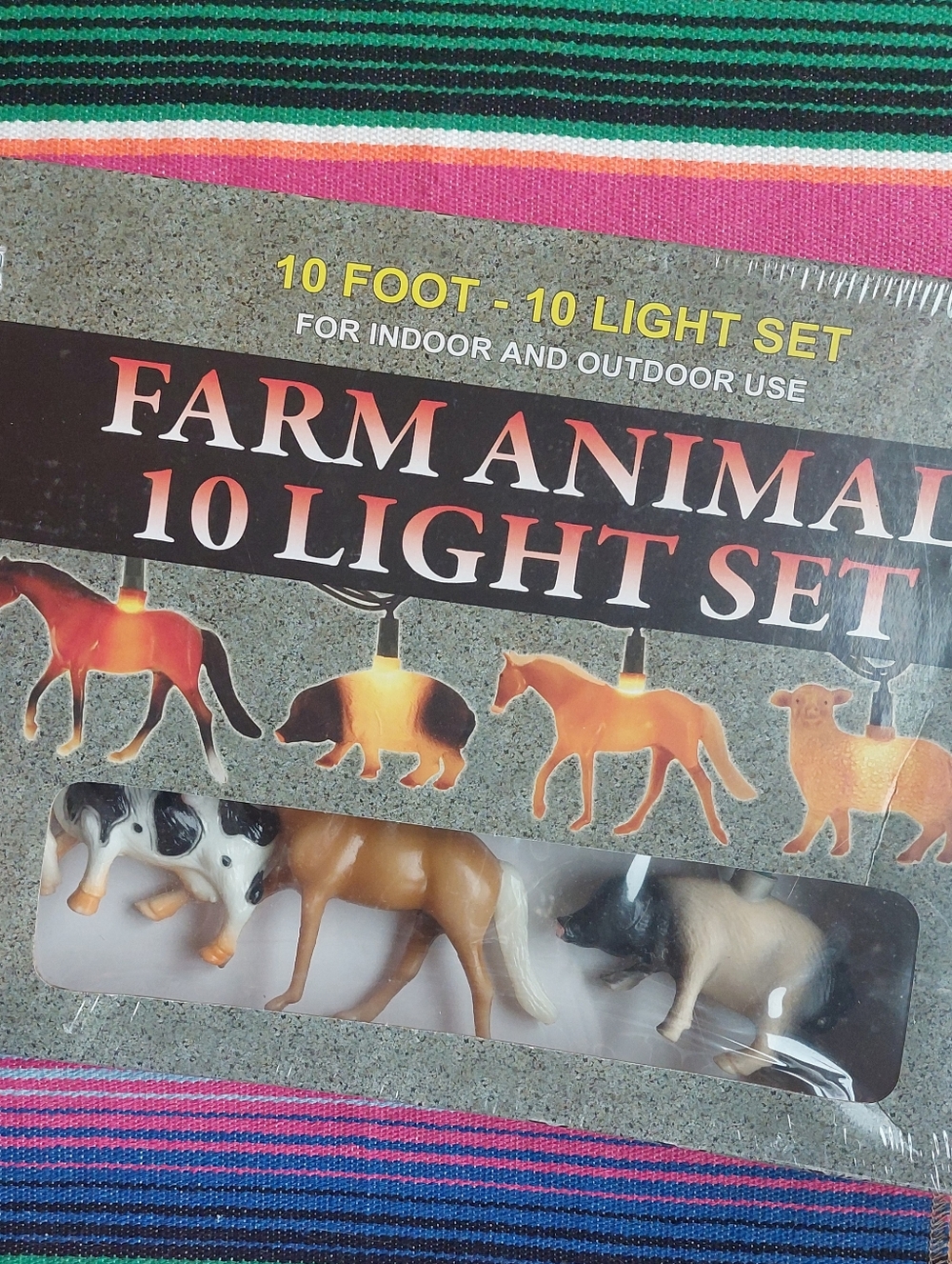 Farm Animal 10-Light String Lights - Multi-Color Animal Shapes VTG